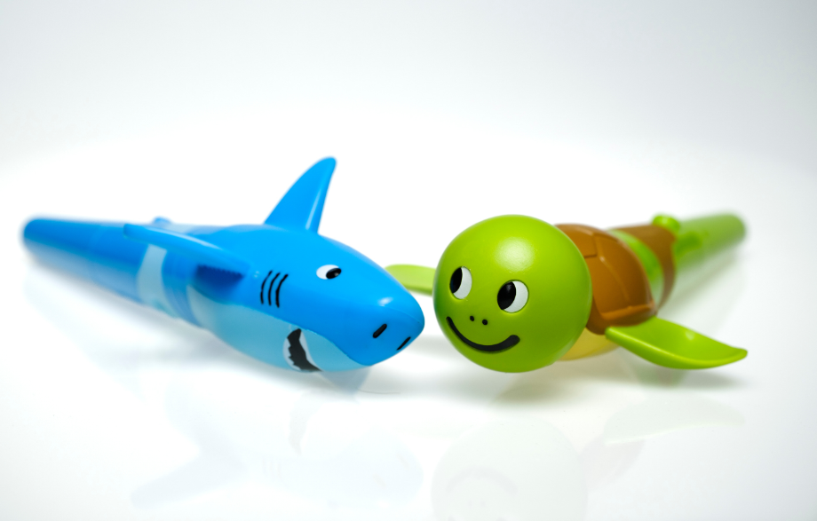 TalkTools Jiggler Shark and Turtle set – oral sensory and motor therapy tool for kids with speech and feeding challenges