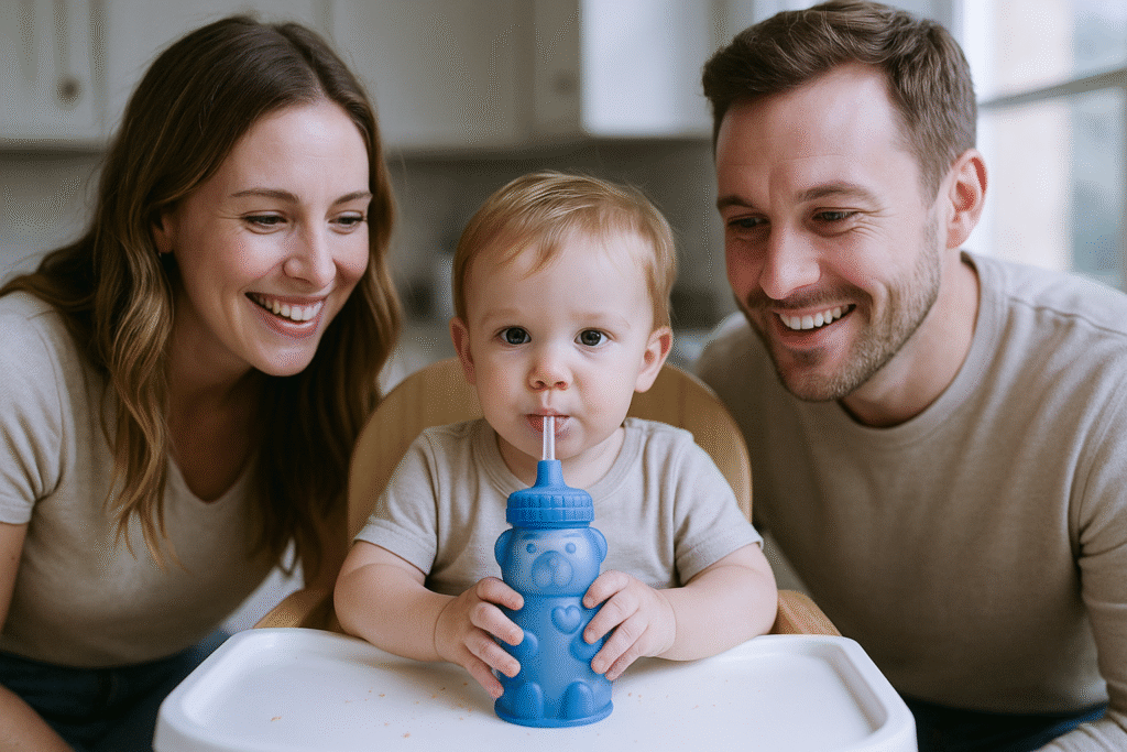 Silicone Honey Bear straw cup with straw for feeding therapy